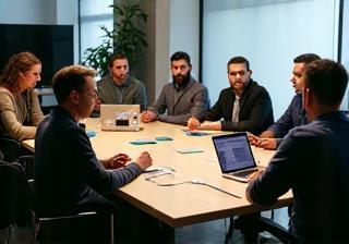 Equipe do Estúdio VozTech Brasil em reunião de produção